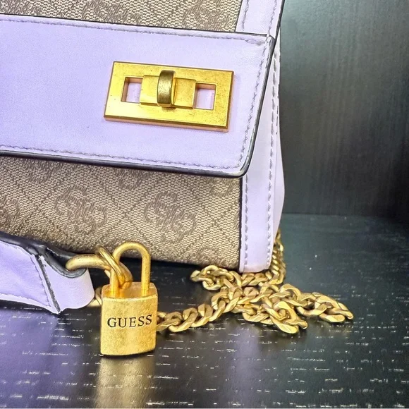 GUESS Katey Flap Shoulder Bag Lilac Rare Quilted Purse Crossbody Lavender Cream - Picture 5 of 15